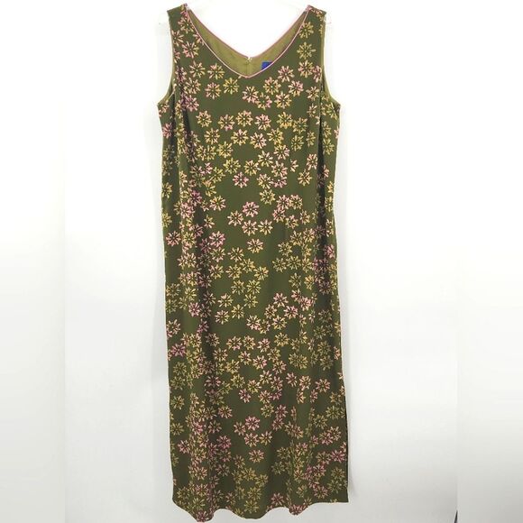JH Collectibles Midi Tank Dress Plus Size 16 Green Pink Floral Granny Retro Boho - Picture 1 of 8